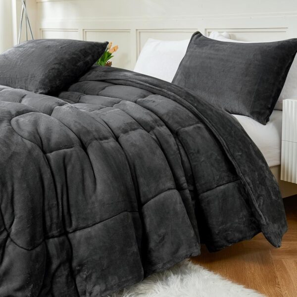 YIYEA Faux Fur Comforter Set King Size, Luxury Ultra Soft Fuzzy Comforter, Fluffy Plush Velvet Bedding Comforter Sets for Fall Winter, Cozy Warmth, No Shedding, 3PC, Dark Grey