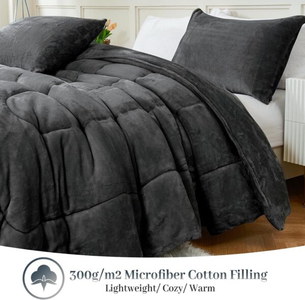 YIYEA Faux Fur Comforter Set King Size, Luxury Ultra Soft Fuzzy Comforter, Fluffy Plush Velvet Bedding Comforter Sets for Fall Winter, Cozy Warmth, No Shedding, 3PC, Dark Grey - Image 4