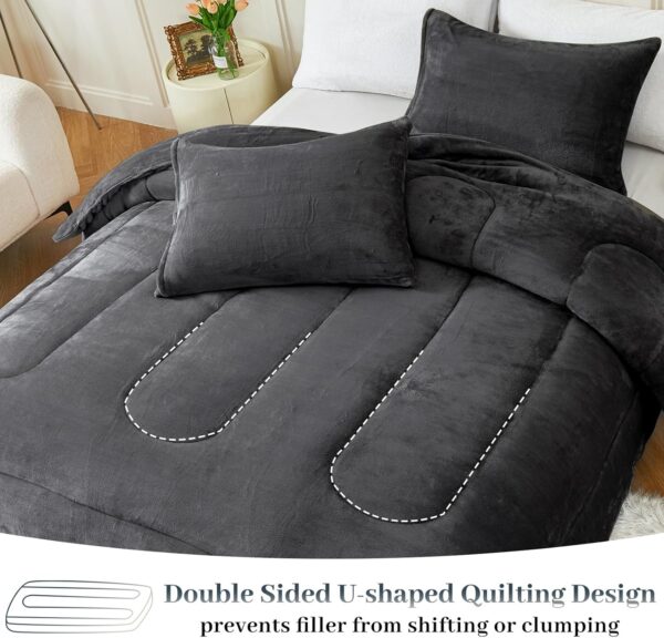 YIYEA Faux Fur Comforter Set King Size, Luxury Ultra Soft Fuzzy Comforter, Fluffy Plush Velvet Bedding Comforter Sets for Fall Winter, Cozy Warmth, No Shedding, 3PC, Dark Grey - Image 5