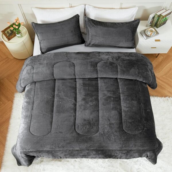 YIYEA Faux Fur Comforter Set King Size, Luxury Ultra Soft Fuzzy Comforter, Fluffy Plush Velvet Bedding Comforter Sets for Fall Winter, Cozy Warmth, No Shedding, 3PC, Dark Grey - Image 7