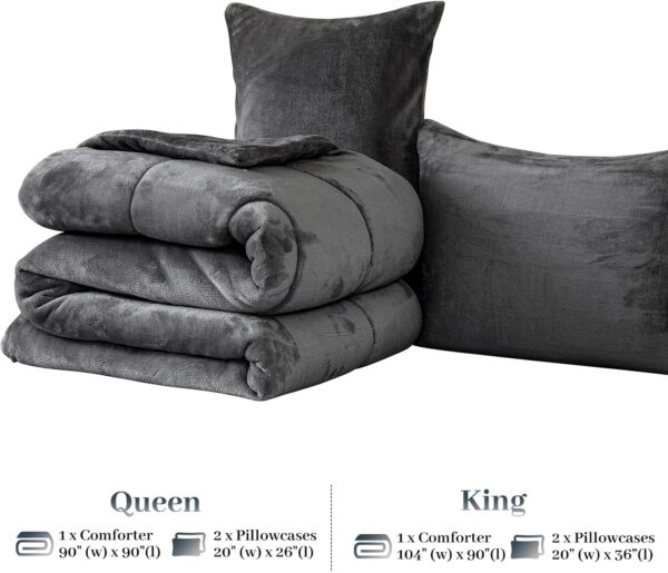 YIYEA Faux Fur Comforter Set King Size, Luxury Ultra Soft Fuzzy Comforter, Fluffy Plush Velvet Bedding Comforter Sets for Fall Winter, Cozy Warmth, No Shedding, 3PC, Dark Grey - Image 9
