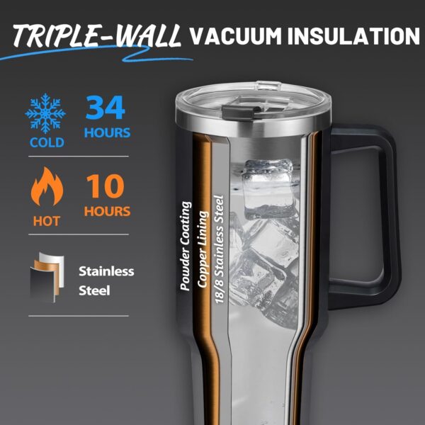 40oz Tumbler with Handle and Straw Lid - Insulated Water Bottle Keep Cold-34H, Stainless Steel Hydro Cup Travel Flask with Dust-proof Cap, Rubber Base, Coffee Mug for Men Women - Image 8