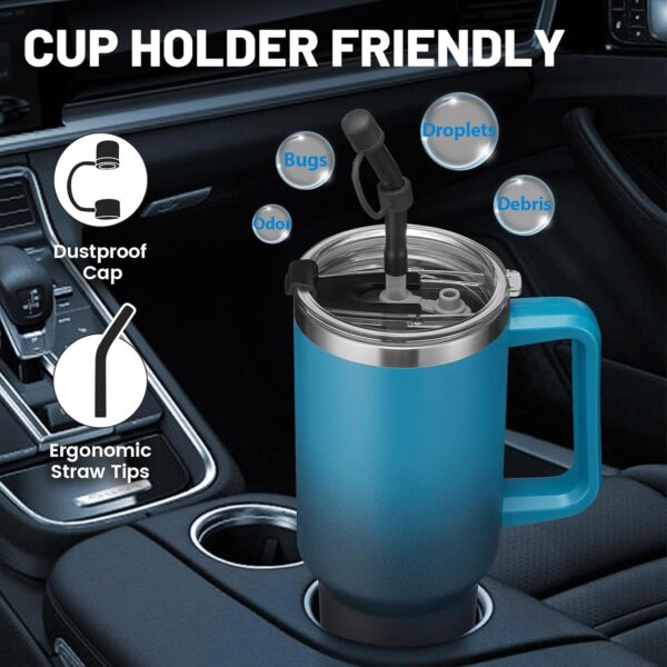 40oz Tumbler with Handle and Straw Lid - Insulated Water Bottle Keep Cold-34H, Stainless Steel Hydro Cup Travel Flask with Dust-proof Cap, Rubber Base, Coffee Mug for Men Women - Image 5